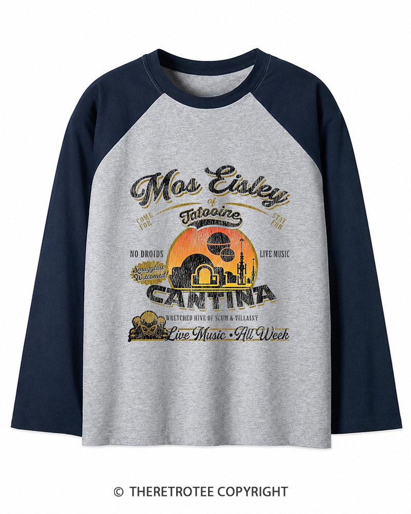 TheRetroTee Desert Outpost Cantina 1980s Long Sleeve Raglan T-Shirt