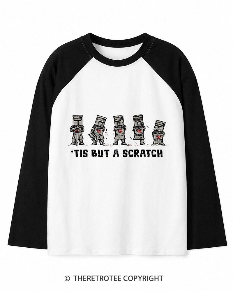 TheRetroTee Tis But A Scratch 1970s Long Sleeve Raglan T-Shirt