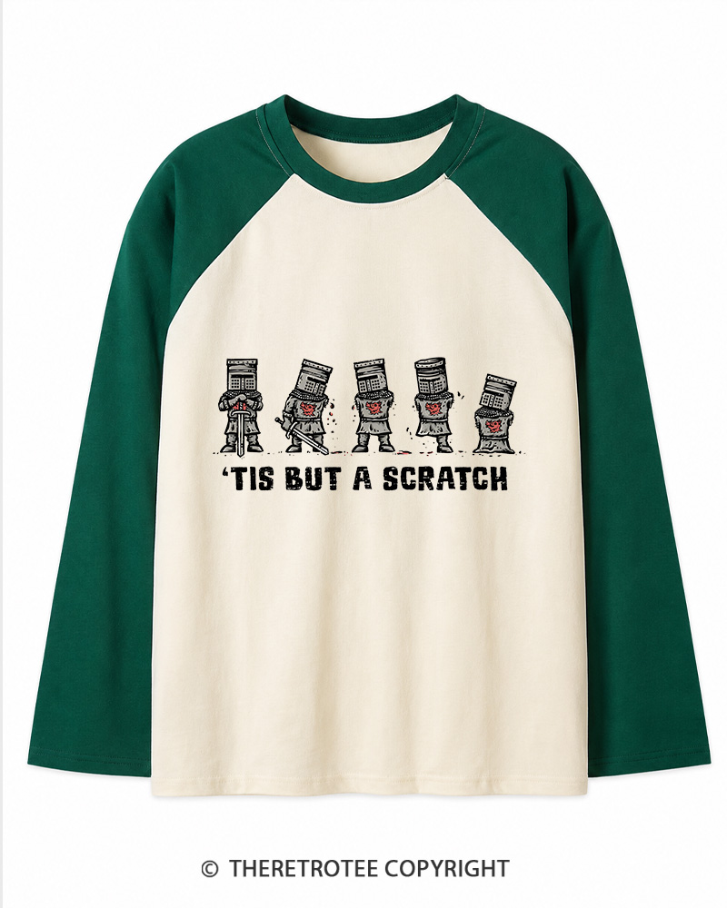 TheRetroTee Tis But A Scratch 1970s Long Sleeve Raglan T-Shirt