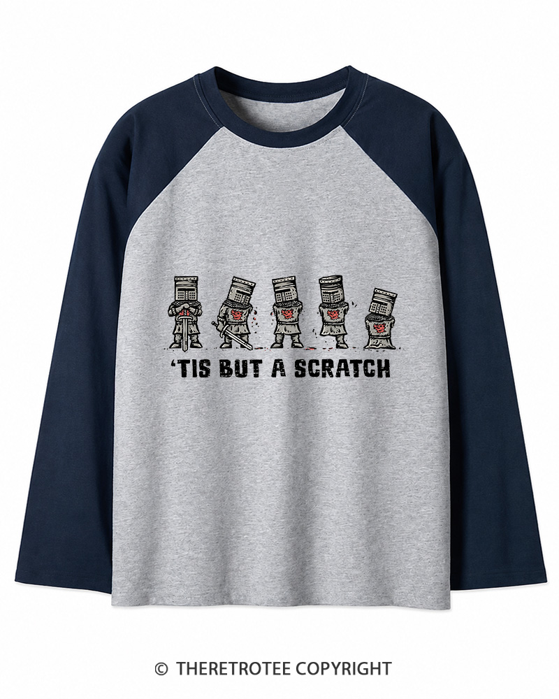 TheRetroTee Tis But A Scratch 1970s Long Sleeve Raglan T-Shirt