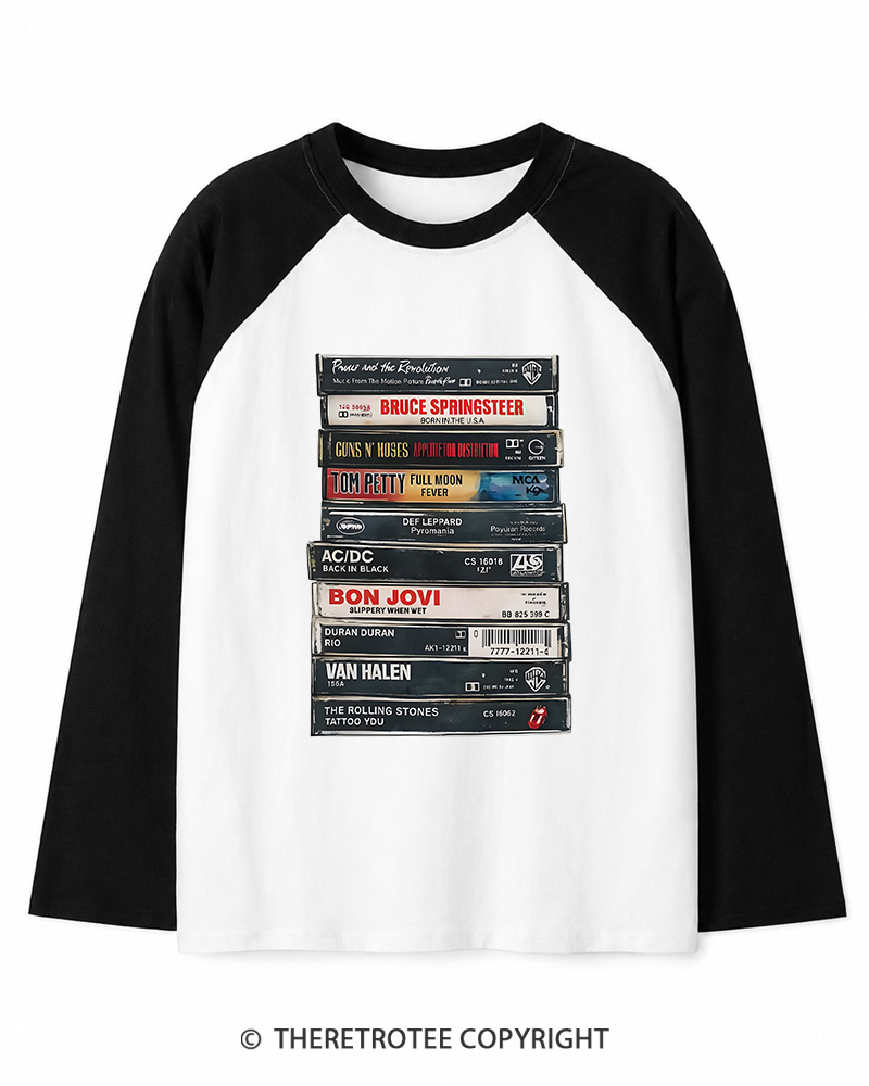 TheRetroTee Rock cassettes 1980s Long Sleeve Raglan T-Shirt