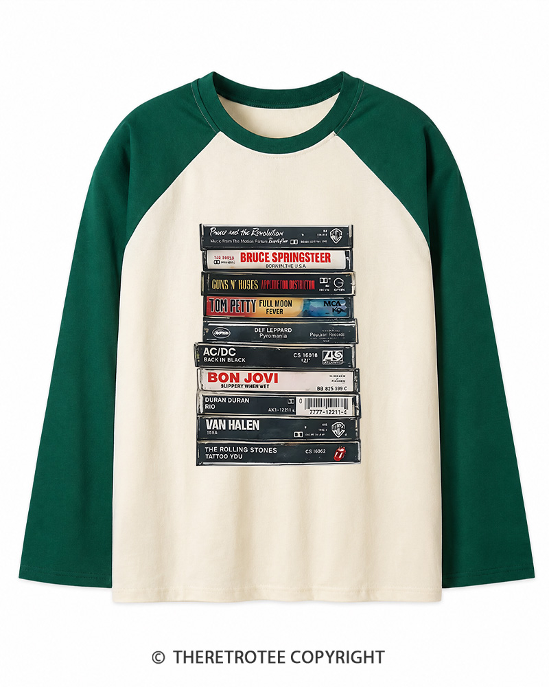 TheRetroTee Rock cassettes 1980s Long Sleeve Raglan T-Shirt
