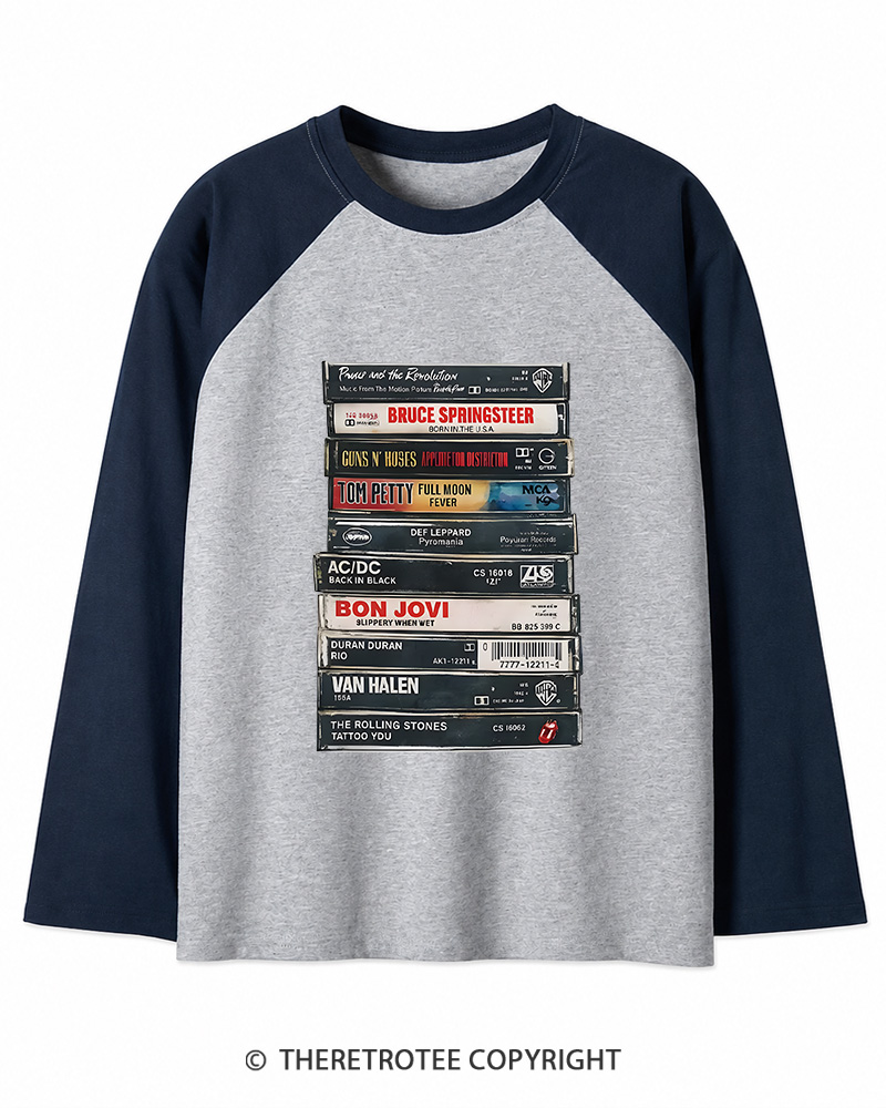 TheRetroTee Rock cassettes 1980s Long Sleeve Raglan T-Shirt