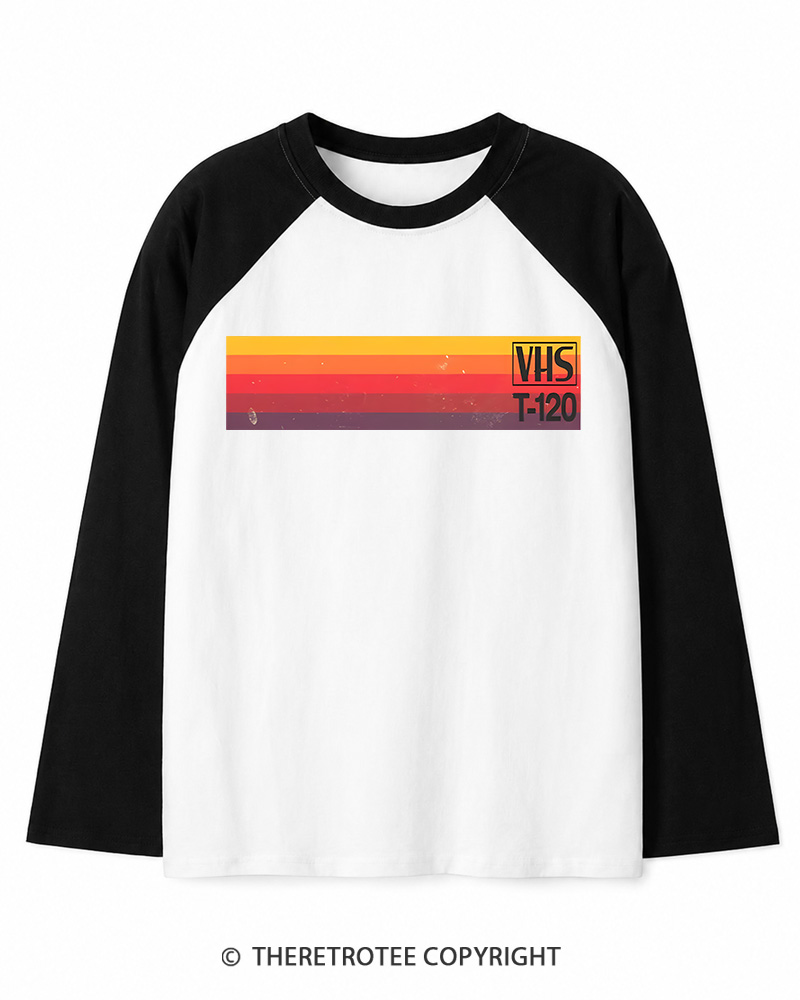 TheRetroTee Vintage VHS Nostalgia Graphic 1980s Long Sleeve Raglan T-Shirt