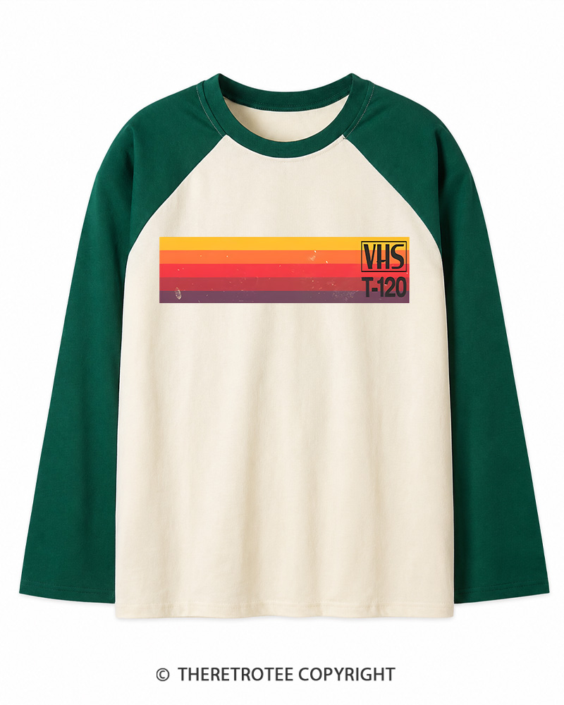 TheRetroTee Vintage VHS Nostalgia Graphic 1980s Long Sleeve Raglan T-Shirt