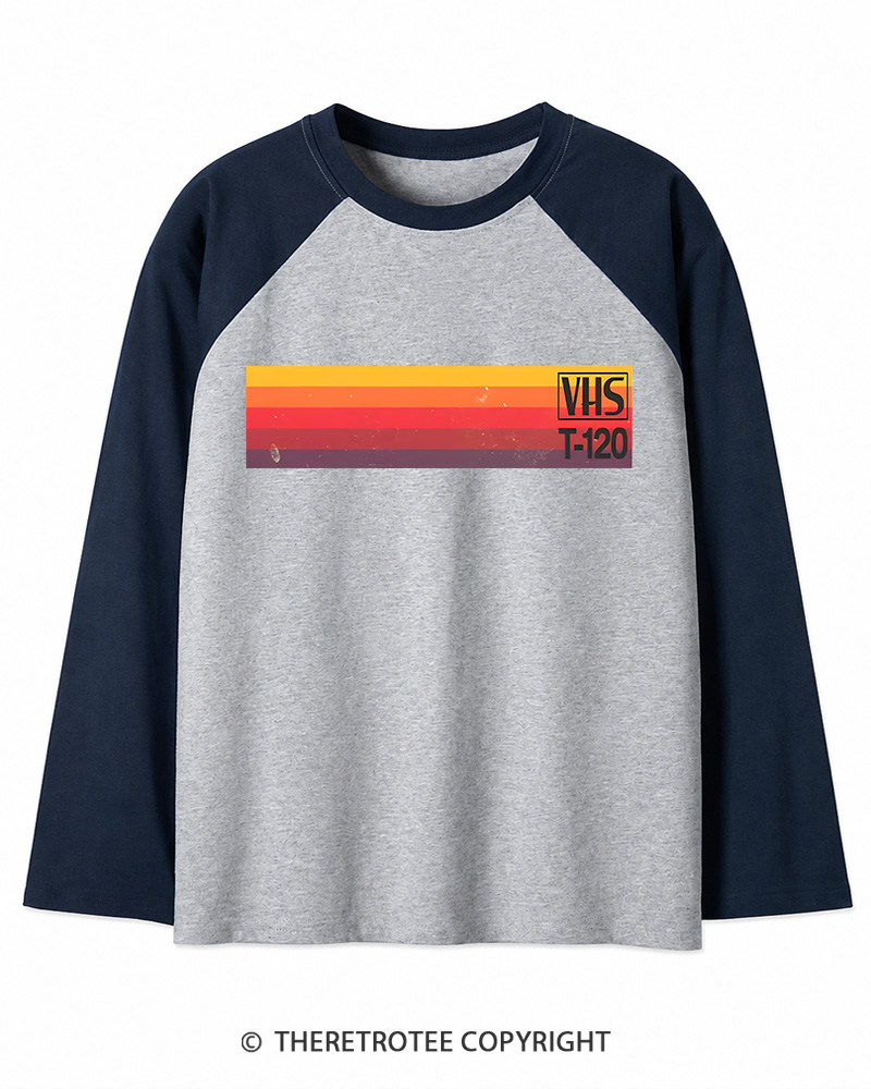 TheRetroTee Vintage VHS Nostalgia Graphic 1980s Long Sleeve Raglan T-Shirt