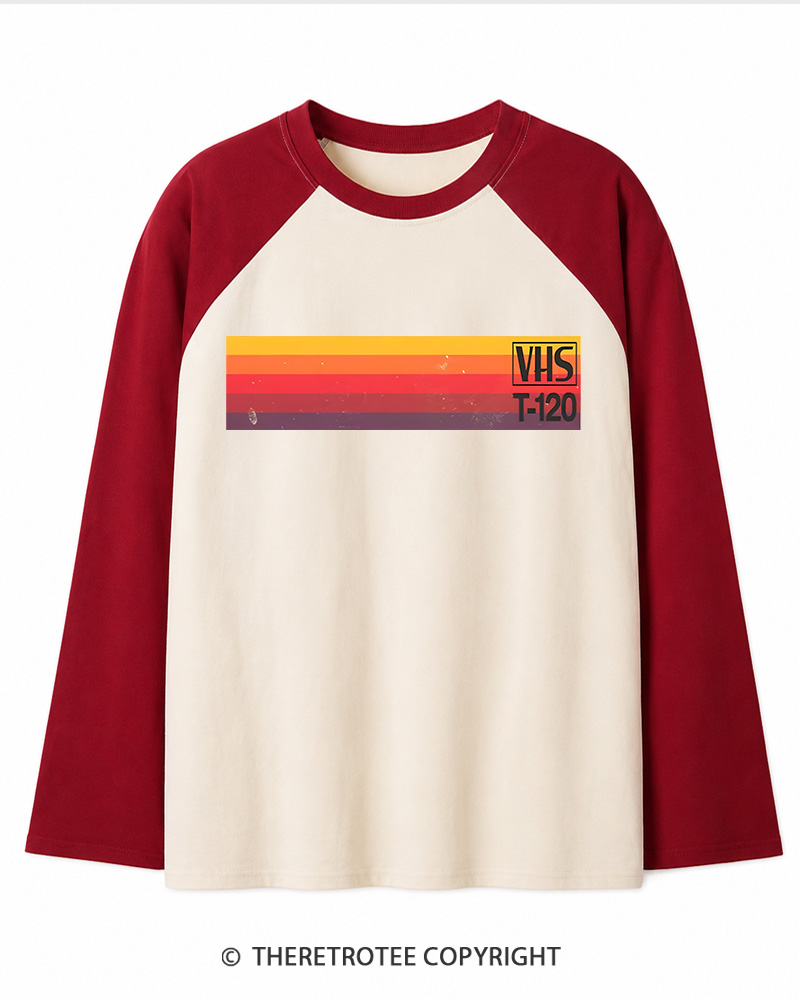 TheRetroTee Vintage VHS Nostalgia Graphic 1980s Long Sleeve Raglan T-Shirt