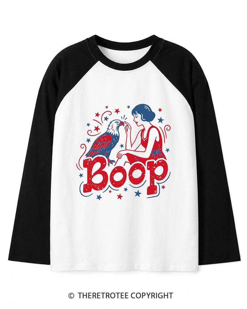 TheRetroTee Boop Eagle Funny Patriotic 1776 Long Sleeve Raglan T-Shirt