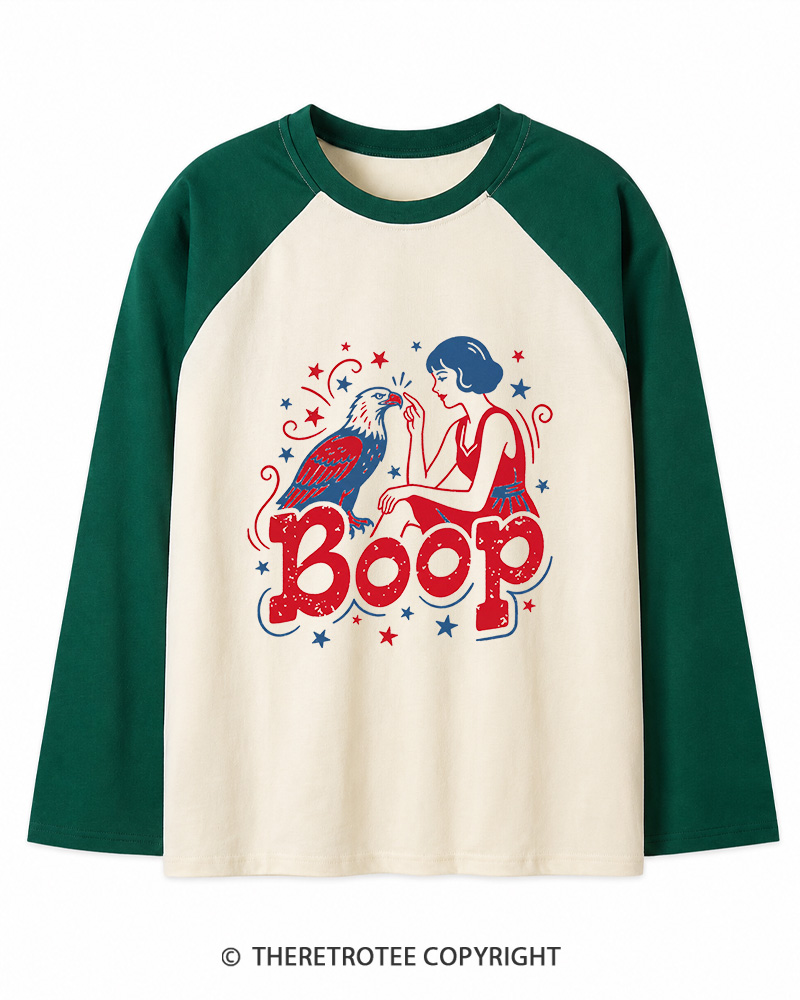 TheRetroTee Boop Eagle Funny Patriotic 1776 Long Sleeve Raglan T-Shirt