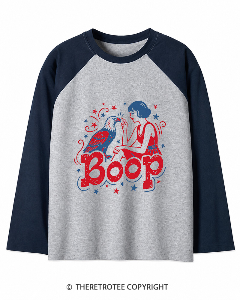 TheRetroTee Boop Eagle Funny Patriotic 1776 Long Sleeve Raglan T-Shirt