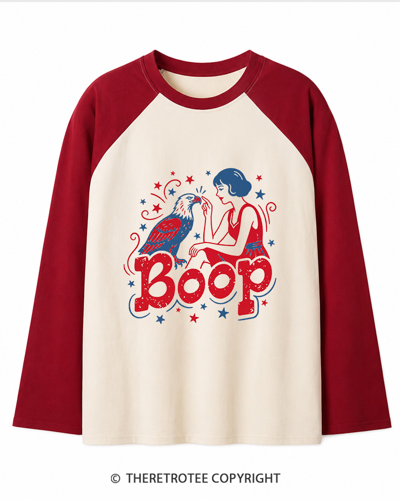 TheRetroTee Boop Eagle Funny Patriotic 1776 Long Sleeve Raglan T-Shirt