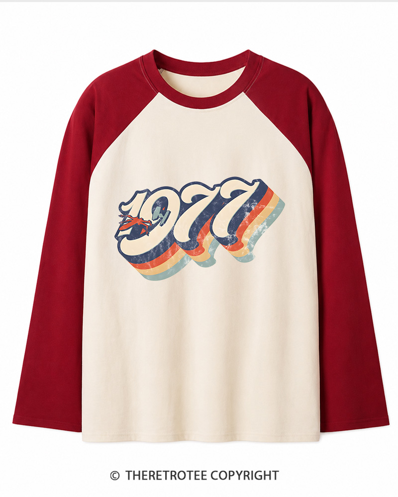 TheRetroTee 1977 Retro Dog Fight Long Sleeve Raglan T-Shirt