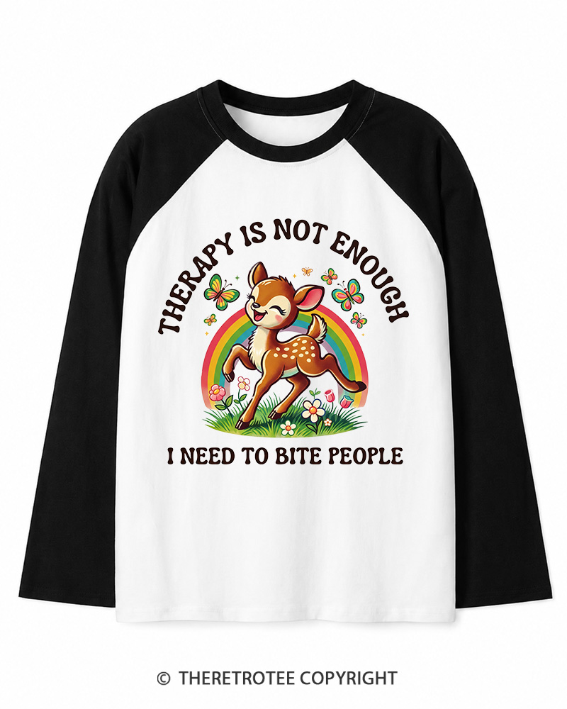 TheRetroTee Funny Feral Deer Graphic 1970s Long Sleeve Raglan T-Shirt