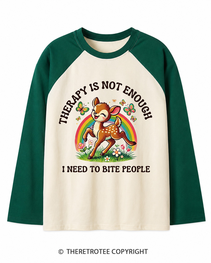 TheRetroTee Funny Feral Deer Graphic 1970s Long Sleeve Raglan T-Shirt