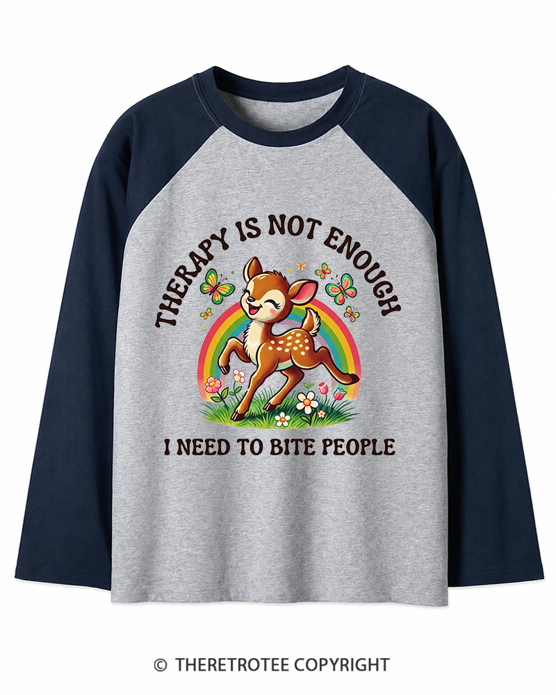 TheRetroTee Funny Feral Deer Graphic 1970s Long Sleeve Raglan T-Shirt