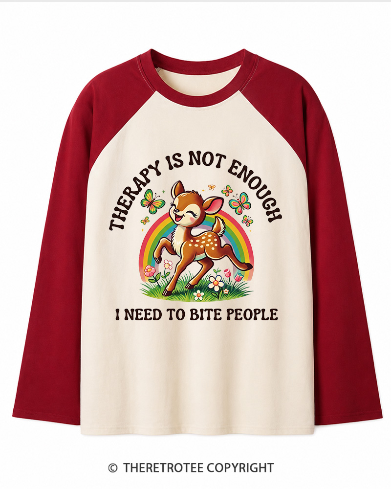 TheRetroTee Funny Feral Deer Graphic 1970s Long Sleeve Raglan T-Shirt