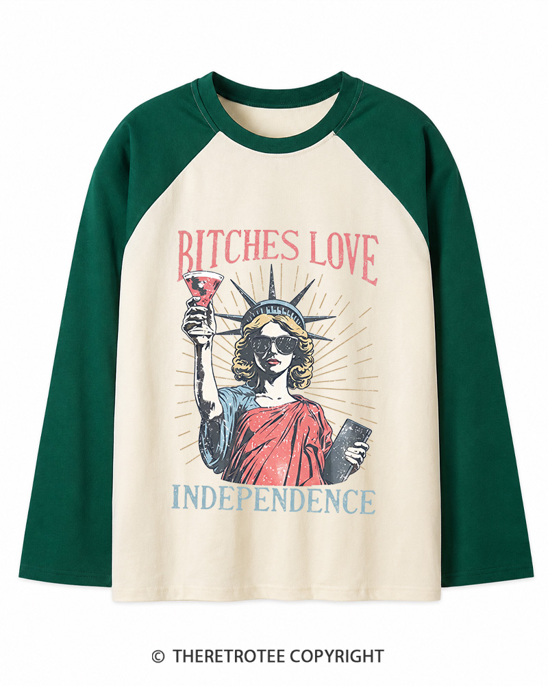 TheRetroTee Love Independence 1776 Long Sleeve Raglan T-Shirt