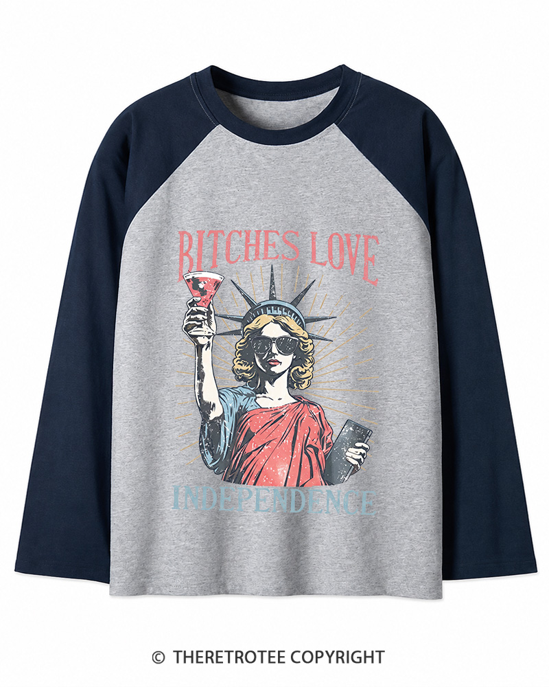 TheRetroTee Love Independence 1776 Long Sleeve Raglan T-Shirt