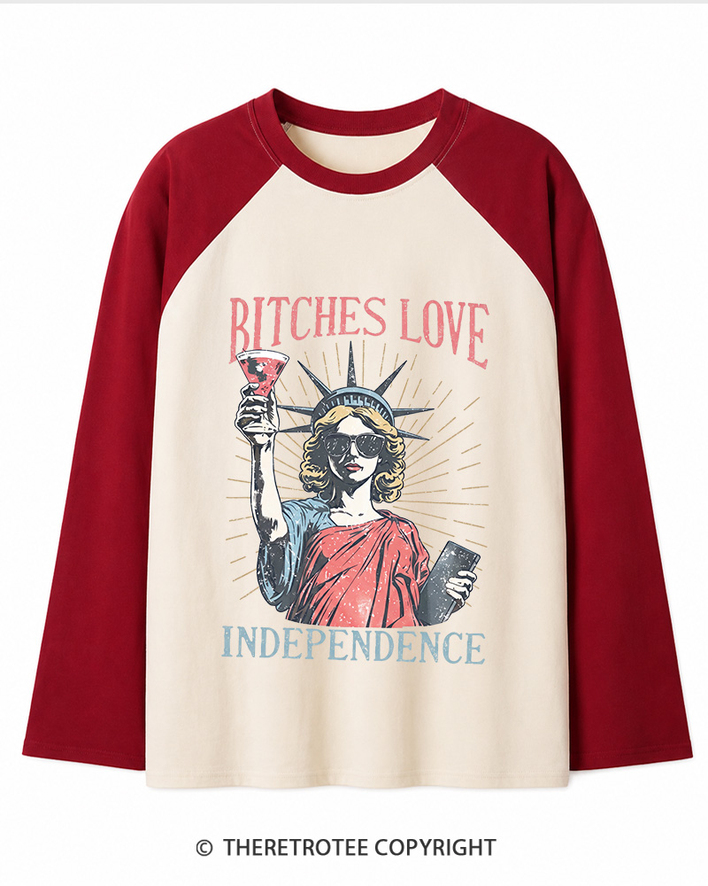 TheRetroTee Love Independence 1776 Long Sleeve Raglan T-Shirt