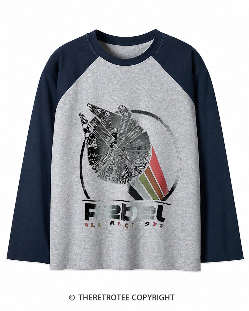 TheRetroTee 1977 Sci-Fi Spacecraft Inspired 1970s Long Sleeve Raglan T-Shirt