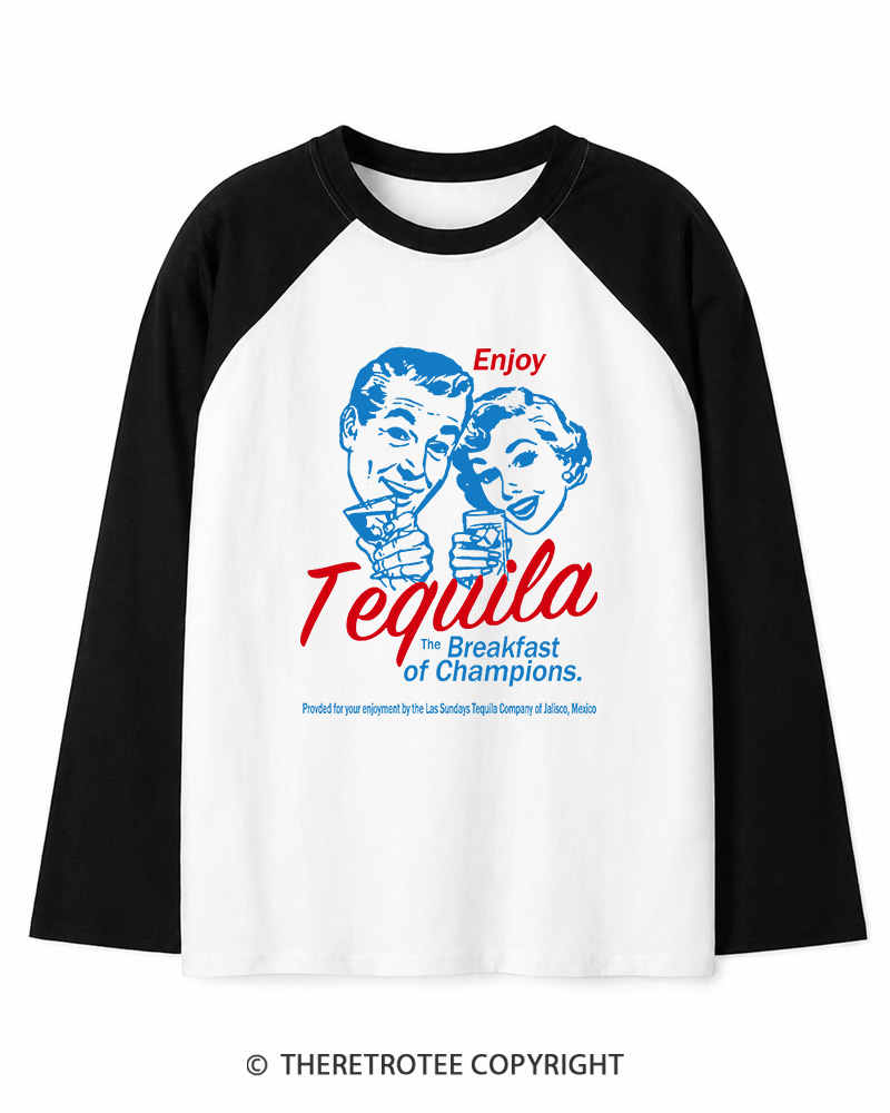 TheRetroTee Enjoy Tequila The Breakfast Of Champions 1950s Long Sleeve Raglan T-Shirt