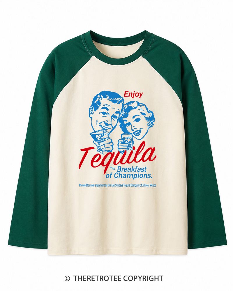 TheRetroTee Enjoy Tequila The Breakfast Of Champions 1950s Long Sleeve Raglan T-Shirt
