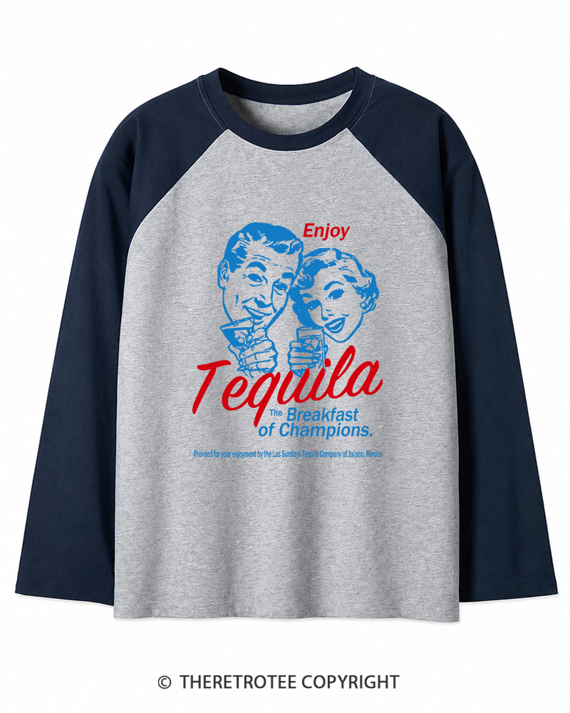 TheRetroTee Enjoy Tequila The Breakfast Of Champions 1950s Long Sleeve Raglan T-Shirt