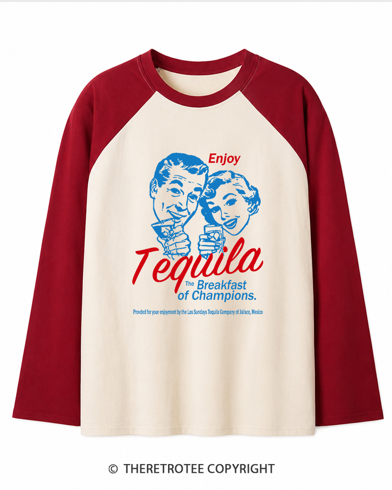 TheRetroTee Enjoy Tequila The Breakfast Of Champions 1950s Long Sleeve Raglan T-Shirt