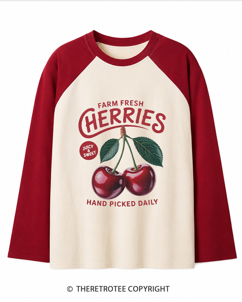 TheRetroTee Cherry Cottagecore 1960s Long Sleeve Raglan T-Shirt