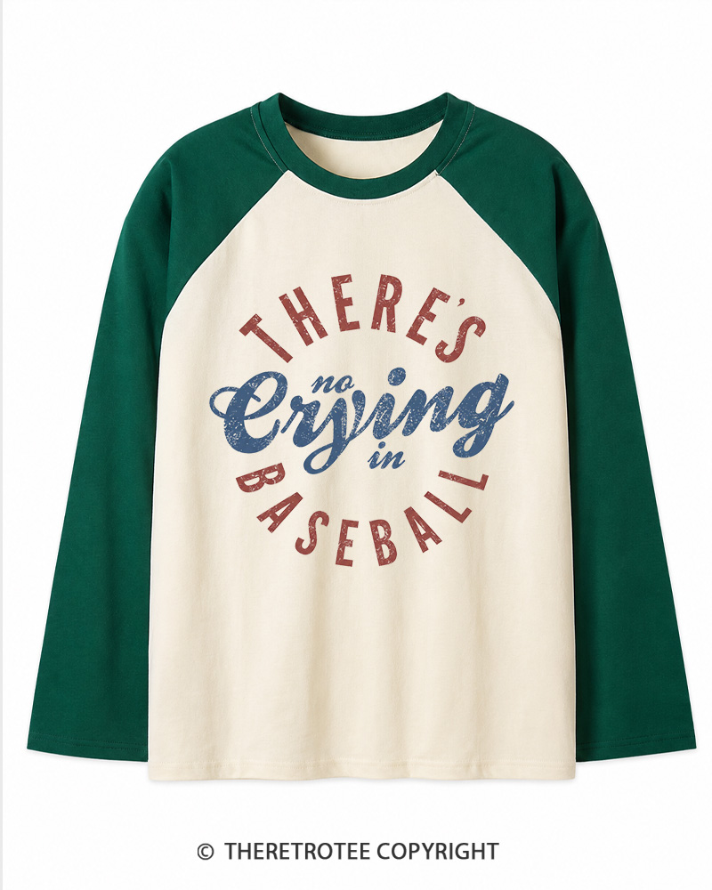 TheRetroTee There’s No Crying In Baseball 1980s Long Sleeve Raglan T-Shirt