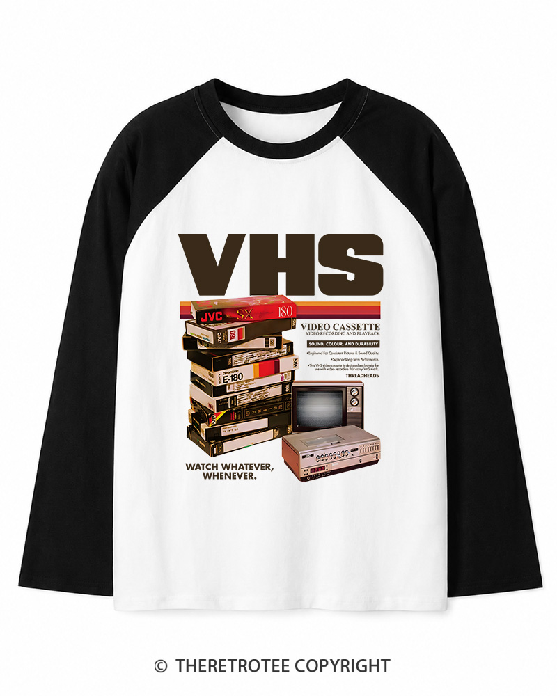 TheRetroTee VHS Tapes 1980s-1990s Long Sleeve Raglan T-Shirt