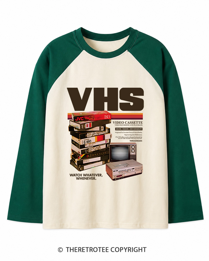 TheRetroTee VHS Tapes 1980s-1990s Long Sleeve Raglan T-Shirt