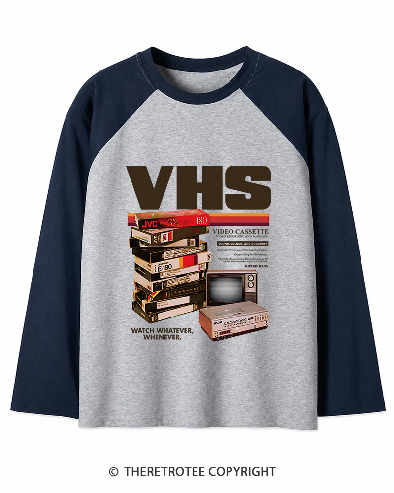 TheRetroTee VHS Tapes 1980s-1990s Long Sleeve Raglan T-Shirt