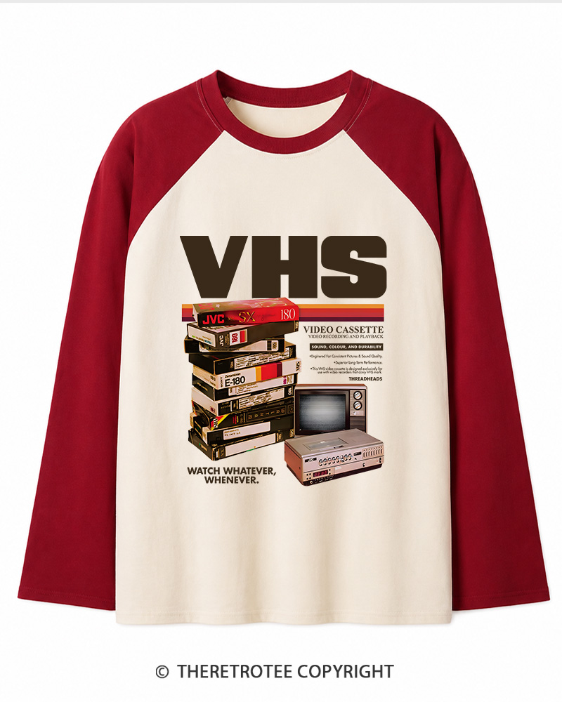 TheRetroTee VHS Tapes 1980s-1990s Long Sleeve Raglan T-Shirt