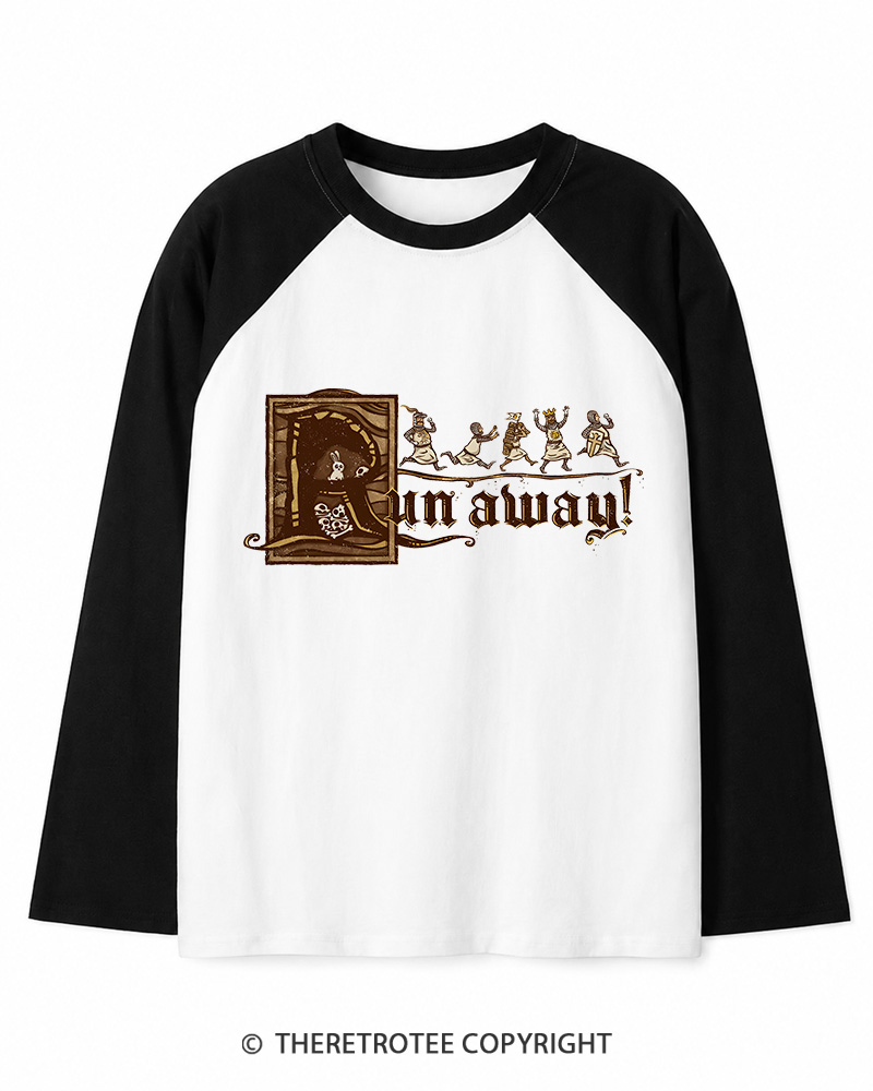 TheRetroTee Run Away 1970s Long Sleeve Raglan T-Shirt