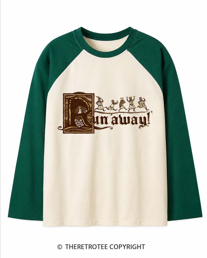TheRetroTee Run Away 1970s Long Sleeve Raglan T-Shirt
