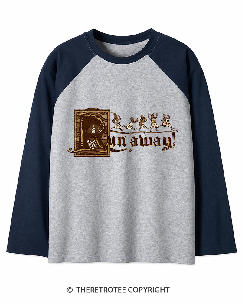 TheRetroTee Run Away 1970s Long Sleeve Raglan T-Shirt