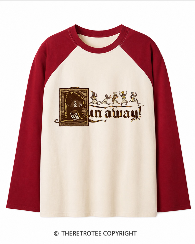 TheRetroTee Run Away 1970s Long Sleeve Raglan T-Shirt