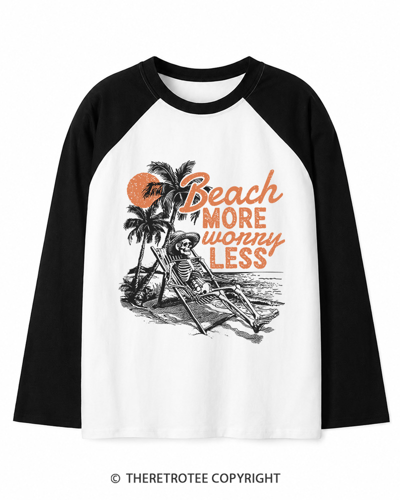TheRetroTee Beach More Worry Less Long Sleeve Raglan T-Shirt