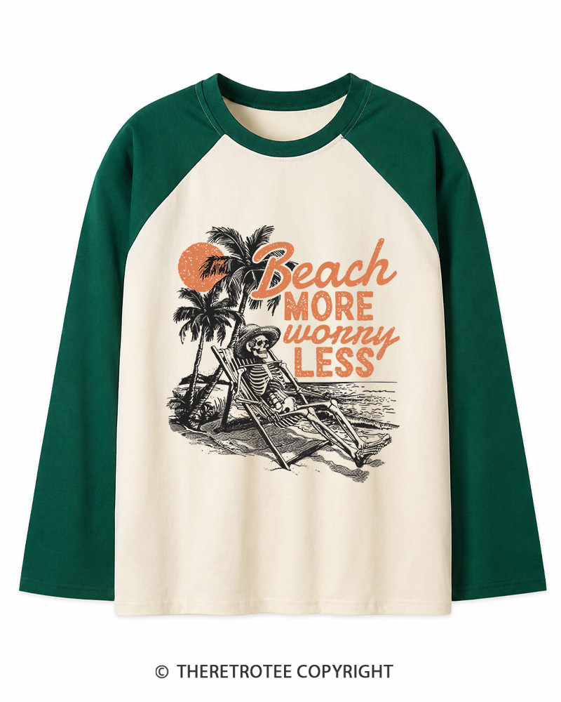 TheRetroTee Beach More Worry Less Long Sleeve Raglan T-Shirt