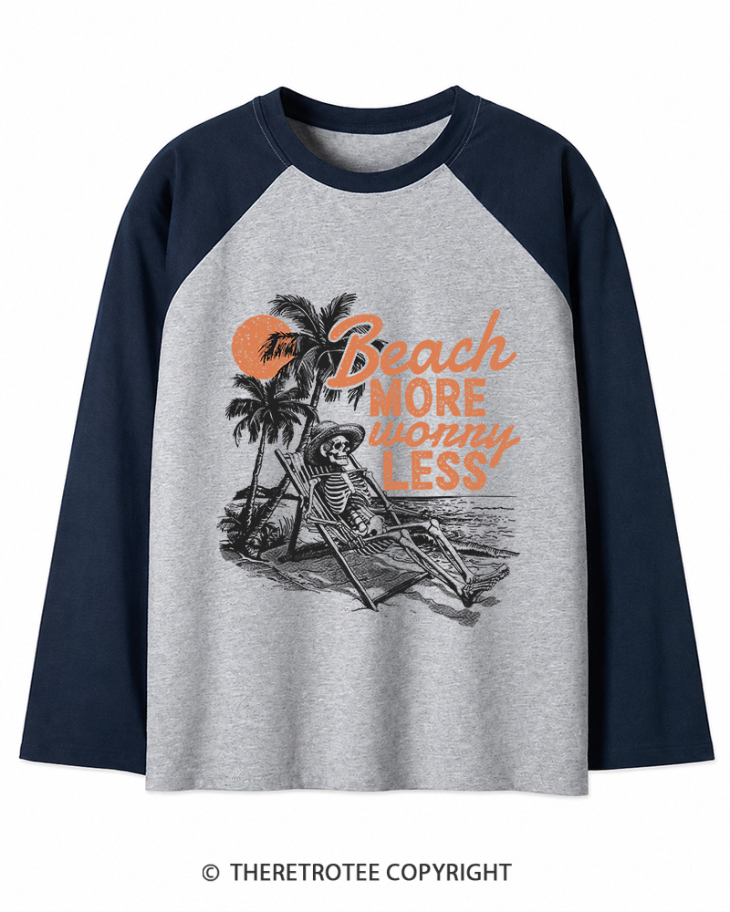 TheRetroTee Beach More Worry Less Long Sleeve Raglan T-Shirt