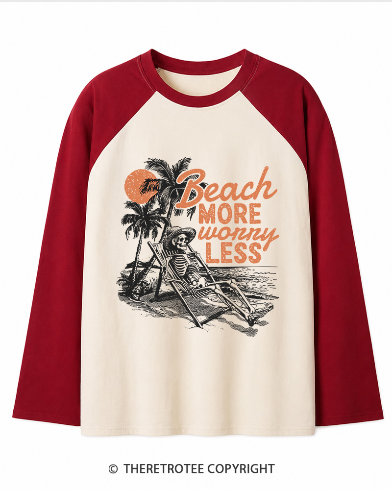 TheRetroTee Beach More Worry Less Long Sleeve Raglan T-Shirt