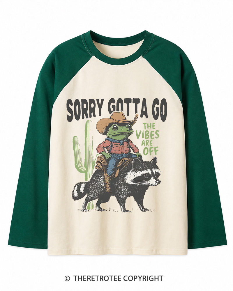 TheRetroTee 1890s Style Cowboy Frog Riding Raccoon Long Sleeve Raglan T-Shirt