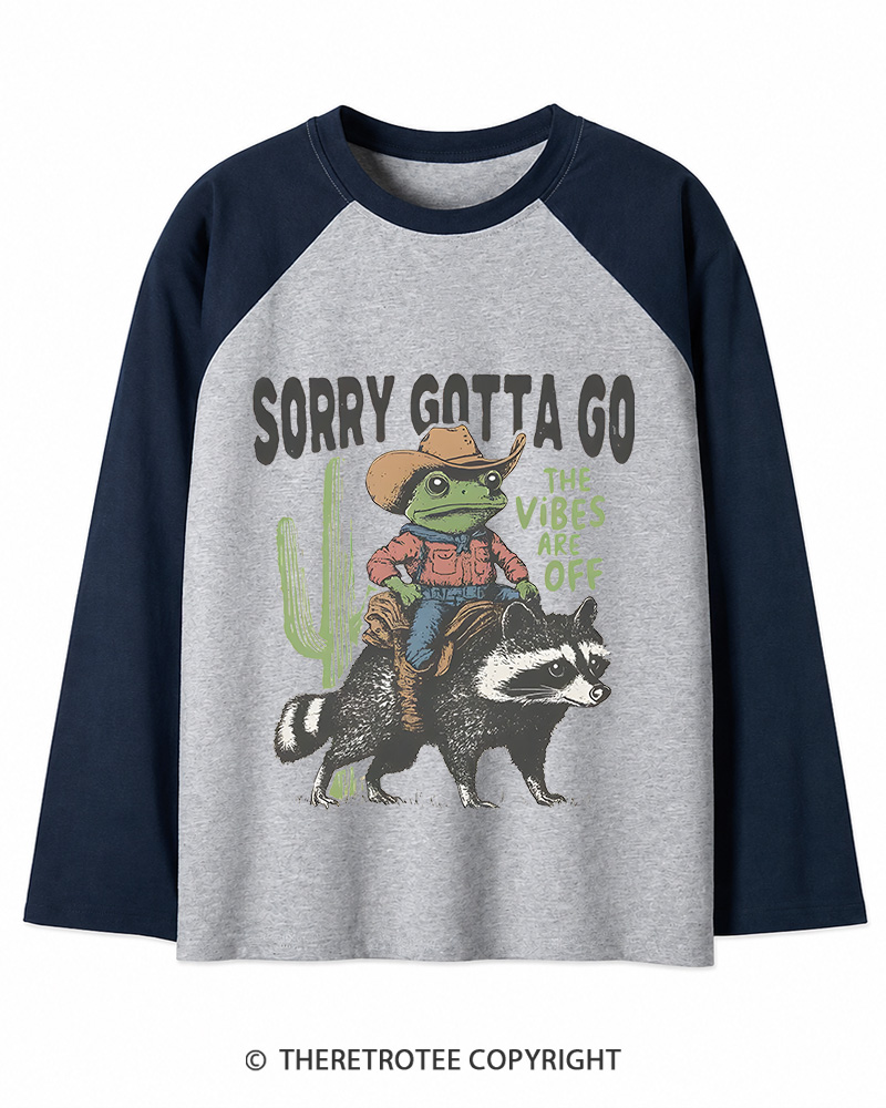 TheRetroTee 1890s Style Cowboy Frog Riding Raccoon Long Sleeve Raglan T-Shirt