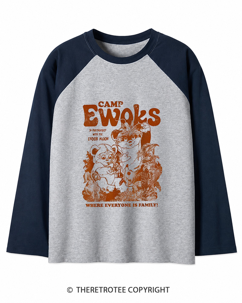 TheRetroTee Camp Ewoks 1980s Long Sleeve Raglan T-Shirt