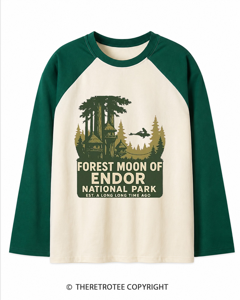 TheRetroTee Forest Moon of  National Park 1980s Long Sleeve Raglan T-Shirt
