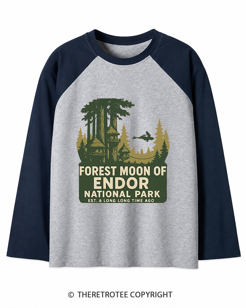 TheRetroTee Forest Moon of  National Park 1980s Long Sleeve Raglan T-Shirt