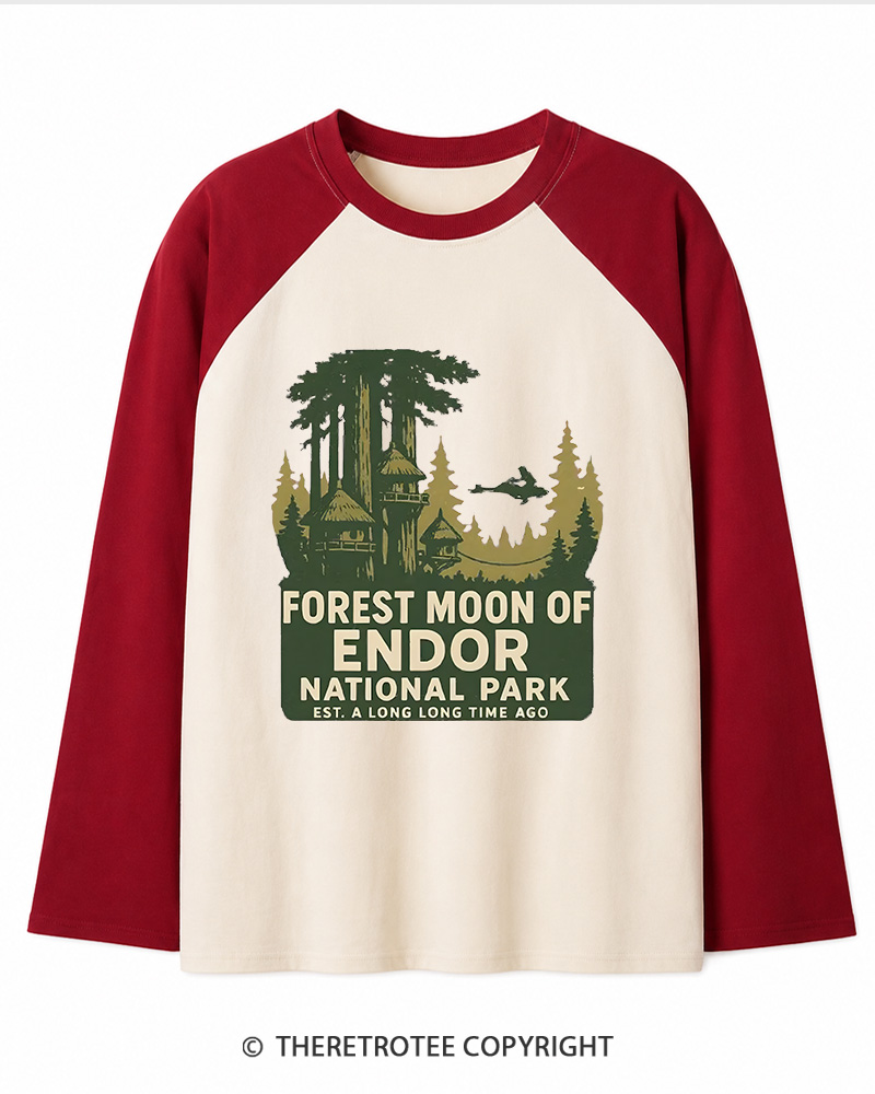 TheRetroTee Forest Moon of  National Park 1980s Long Sleeve Raglan T-Shirt