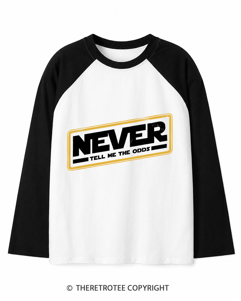 TheRetroTee Never Tell Me The Odds 1980s Long Sleeve Raglan T-Shirt