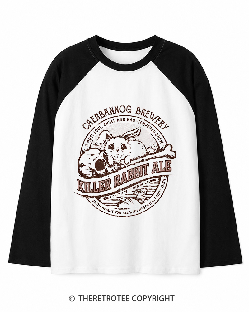 TheRetroTee Killer Rabbit Ale 1970s Long Sleeve Raglan T-Shirt